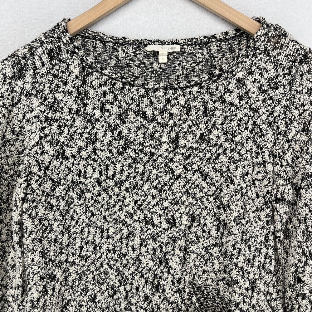 EILEEN FISHER Sweater M Cotton Viscose Slub Melange Chunky Knit Pullover Gray - Picture 3 of 16